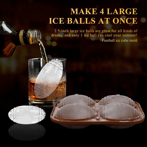 Football Ball Freezer Silicone Whiskey Ice Cube Tray with Lid